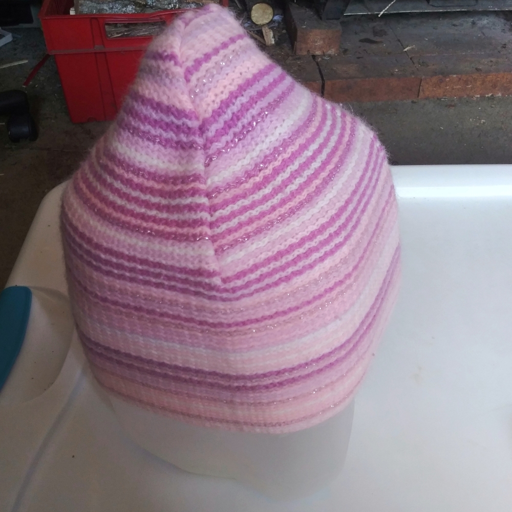 Pink & Purple Striped Beanie Hat